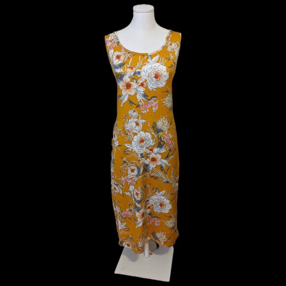 Womens Yellow Cottagecore Maxi Dress White Floral Sleeveless Summer Bodycon Sz L - Picture 9 of 9